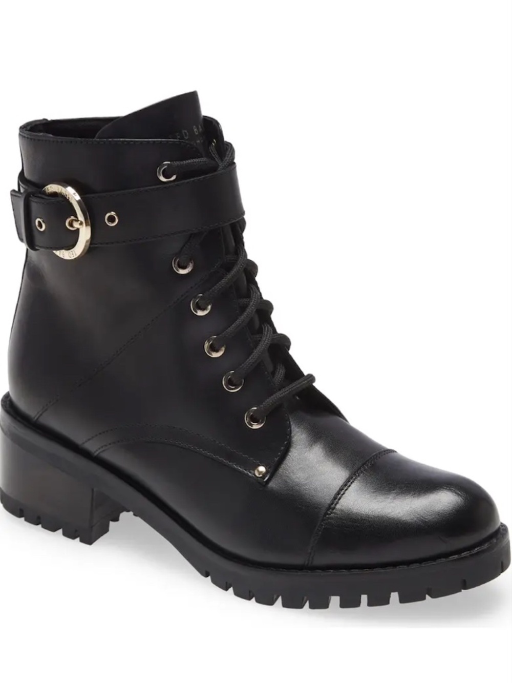Ted Baker London Lirya Combat Black Leather Boots Size US 7.5 (38) $250